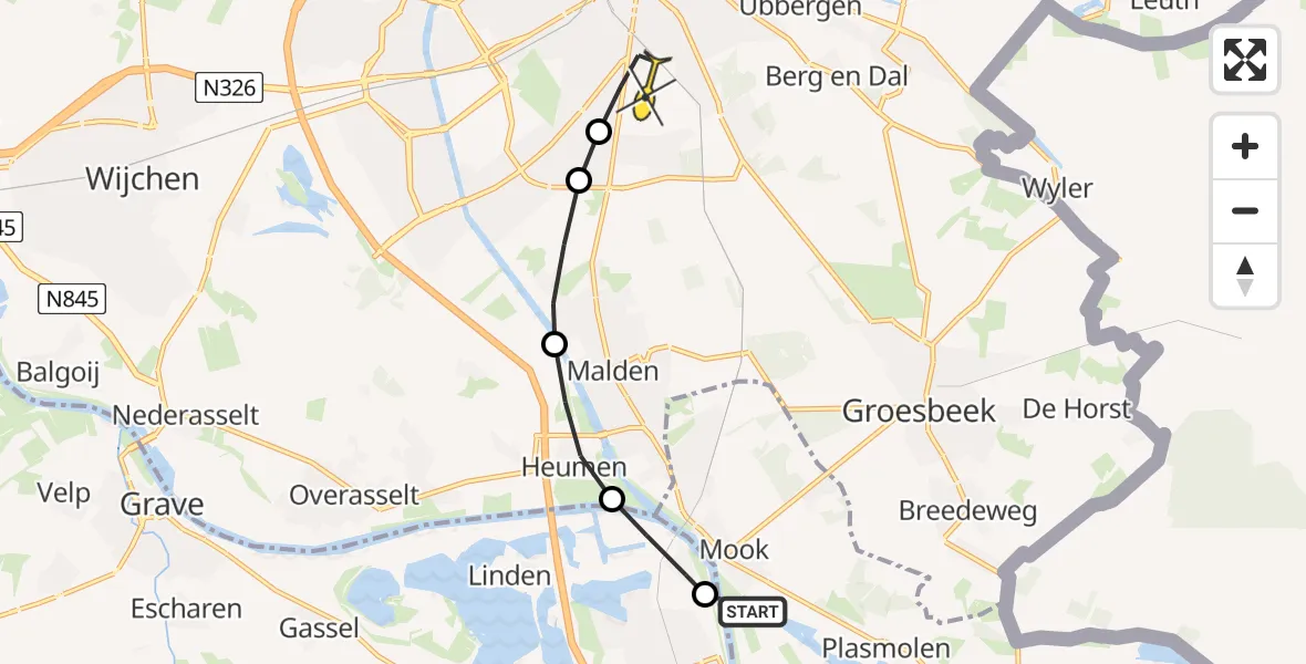 Routekaart van de vlucht: Lifeliner 1 naar Radboud Universitair Medisch Centrum, Pastoor Suijsstraat