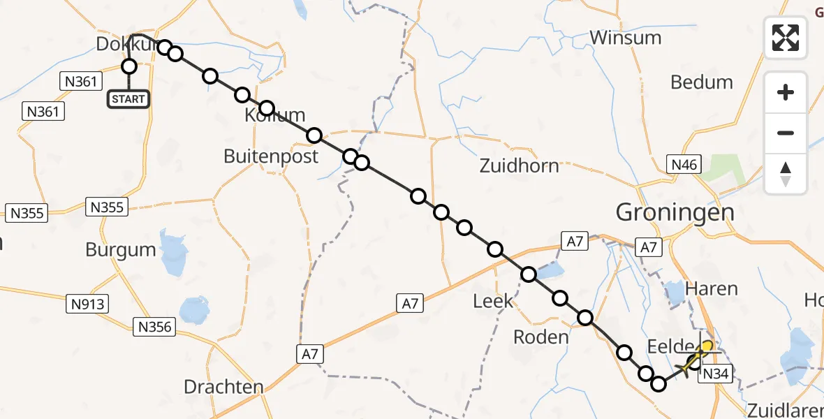 Routekaart van de vlucht: Lifeliner 4 naar Groningen Airport Eelde, Haadwei