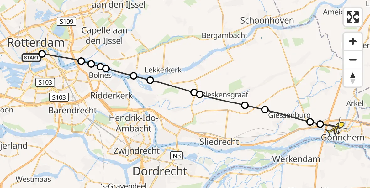 Routekaart van de vlucht: Lifeliner 2 naar Gorinchem, Boompjeskade