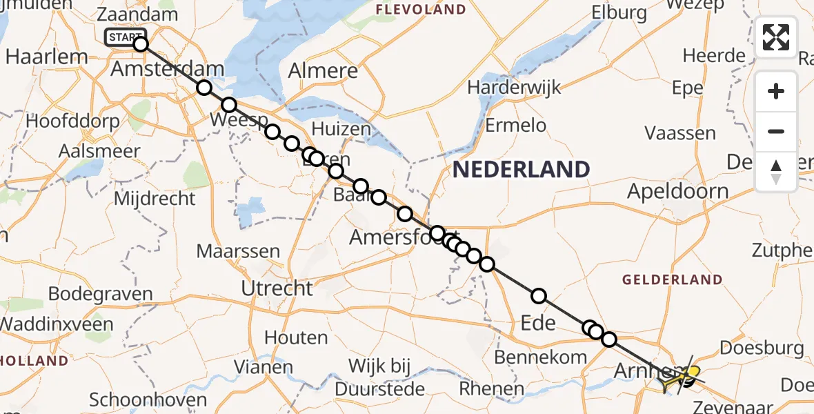 Routekaart van de vlucht: Lifeliner 1 naar Arnhem, Elbaweg