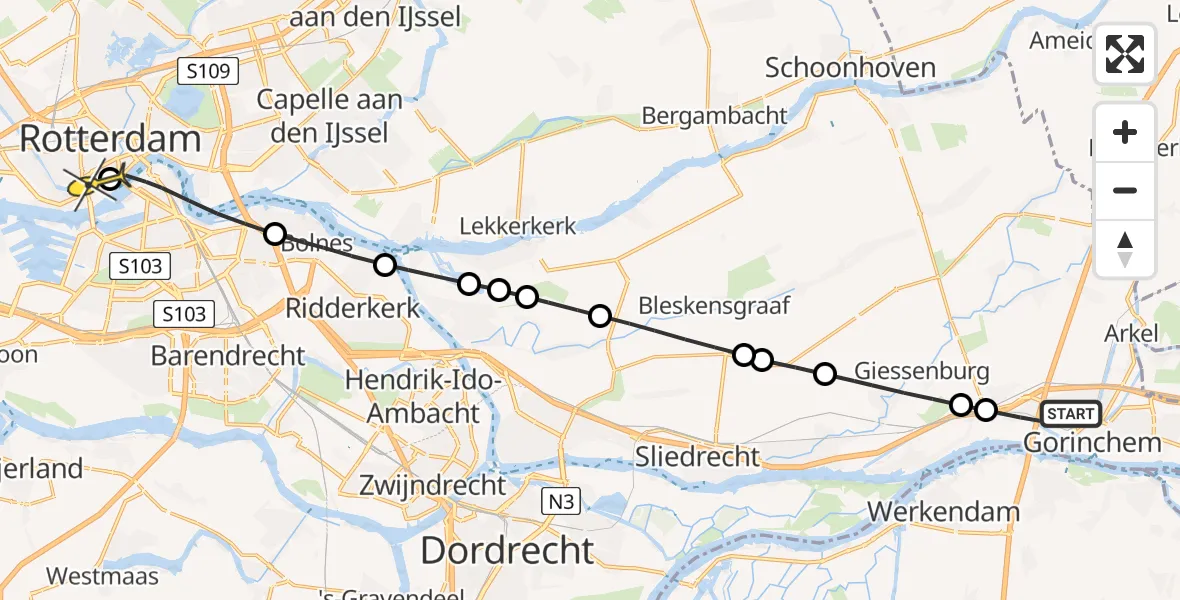 Routekaart van de vlucht: Lifeliner 2 naar Erasmus MC, Snijderstraat