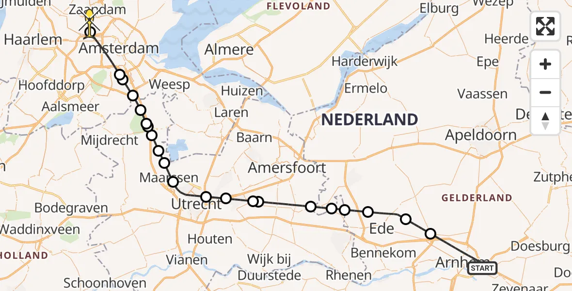 Routekaart van de vlucht: Lifeliner 1 naar Amsterdam Heliport, Goudensteinstraat