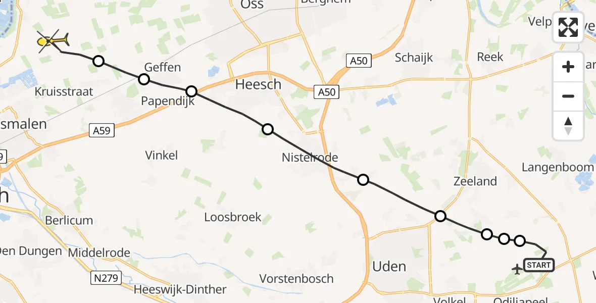 Routekaart van de vlucht: Politiehelikopter naar Rosmalen, Trentsedijk