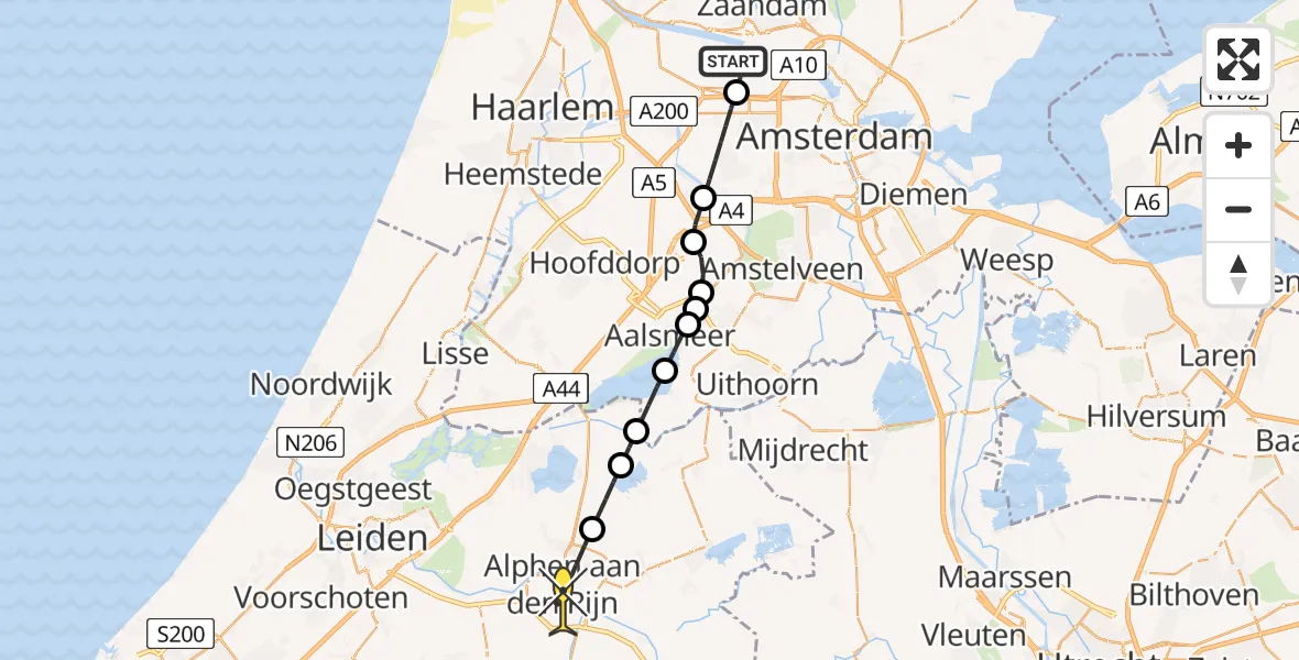 Routekaart van de vlucht: Lifeliner 1 naar Alphen aan den Rijn, Maltaweg