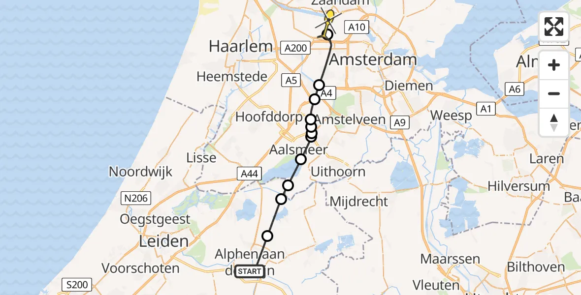Routekaart van de vlucht: Lifeliner 1 naar Amsterdam Heliport, Lauraplein