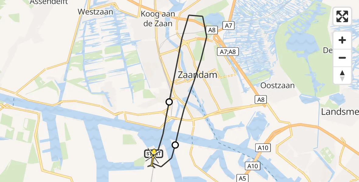 Routekaart van de vlucht: Lifeliner 1 naar Amsterdam Heliport, Hornweg
