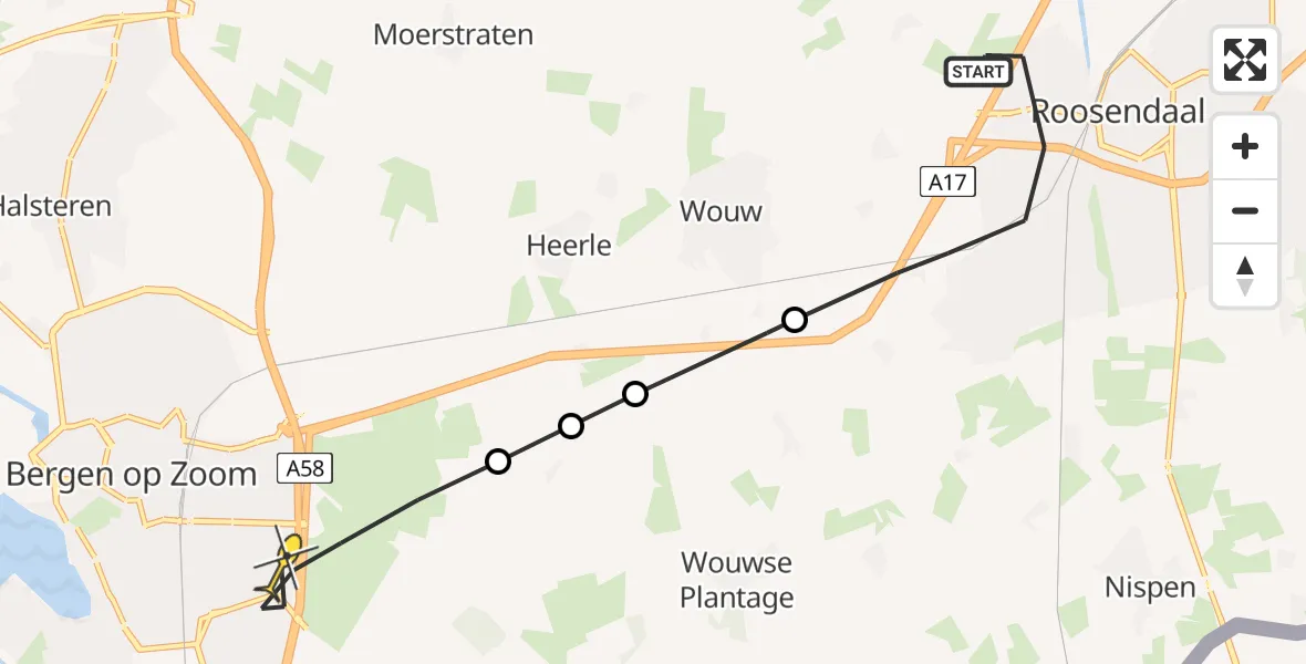 Routekaart van de vlucht: Lifeliner 2 naar Bergen op Zoom, Boerhaavelaan