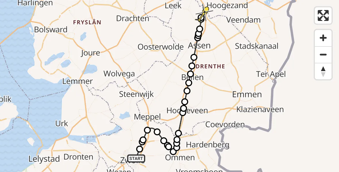 Routekaart van de vlucht: Lifeliner 4 naar Groningen Airport Eelde, Haersterveerweg
