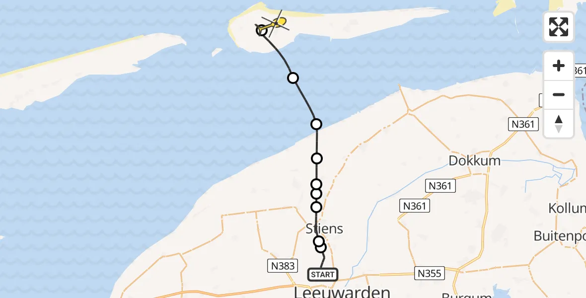 Routekaart van de vlucht: Ambulanceheli naar Ameland Airport Ballum, Keegsdijkje