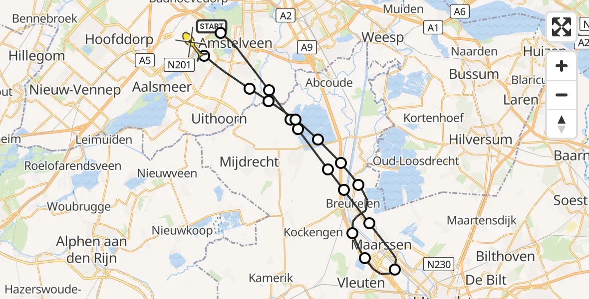 Routekaart van de vlucht: Politieheli naar Schiphol, Bruinebrug