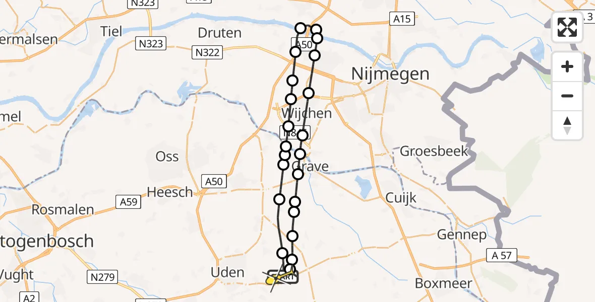 Routekaart van de vlucht: Lifeliner 3 naar Vliegbasis Volkel, Zeelandsedijk