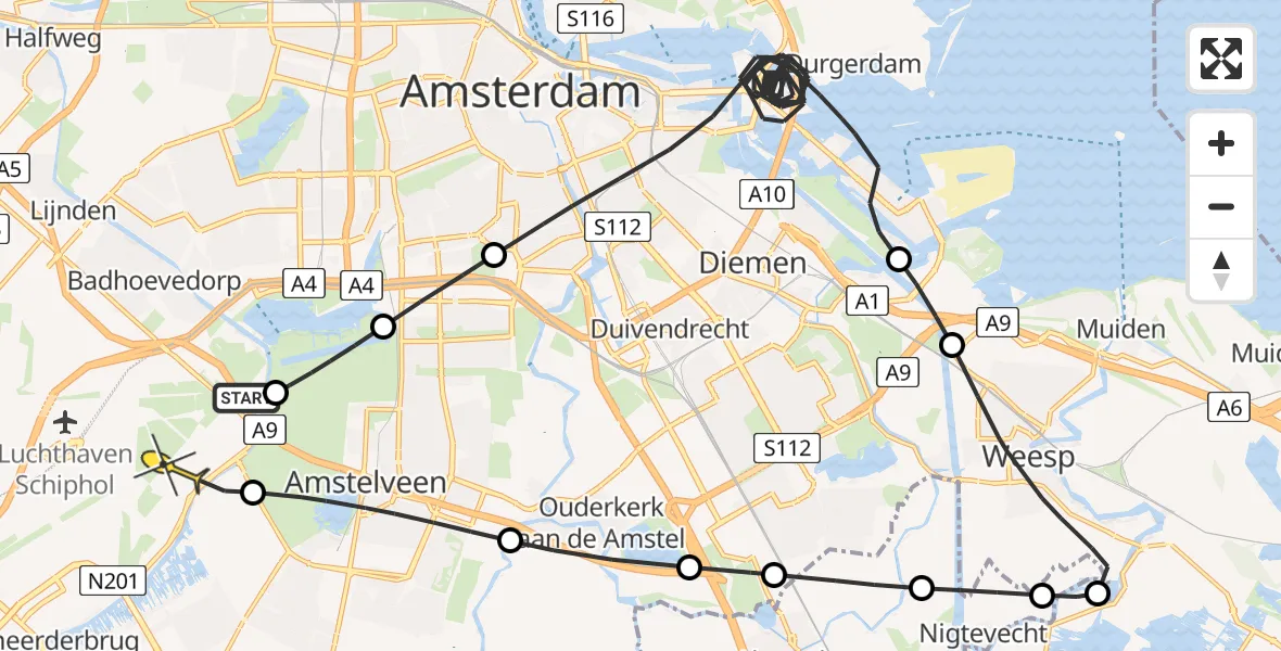 Routekaart van de vlucht: Politiehelikopter naar Schiphol, Bosbaanweg