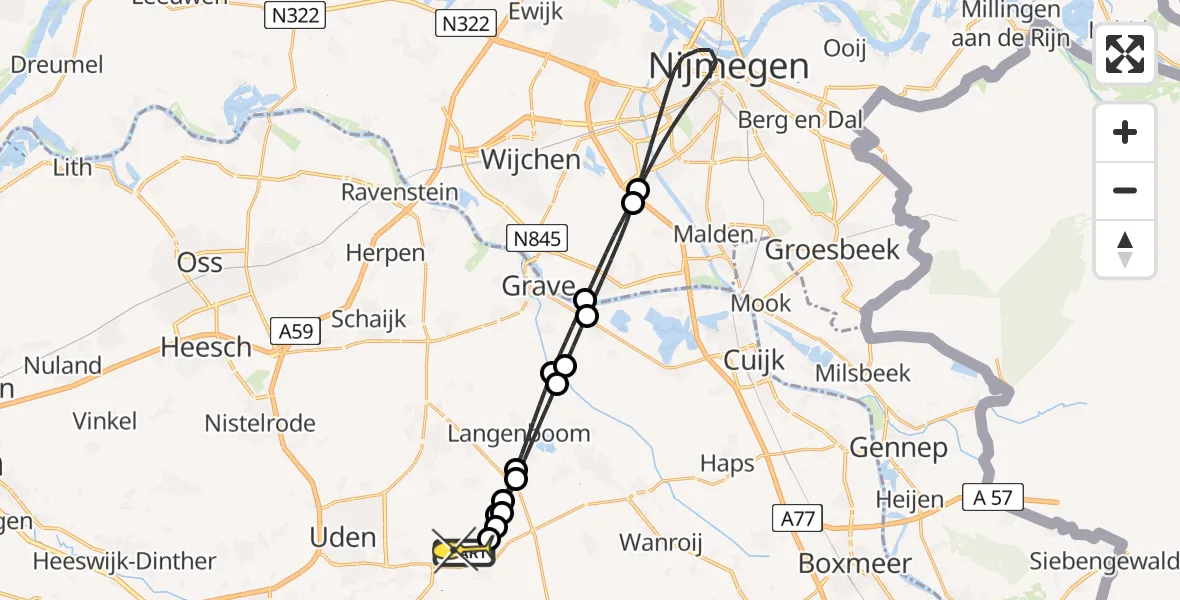 Routekaart van de vlucht: Lifeliner 3 naar Vliegbasis Volkel, Zeelandsedijk