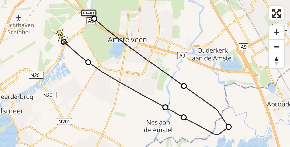 Routekaart van de vlucht: Politieheli naar Schiphol, Burgemeester van Sonweg