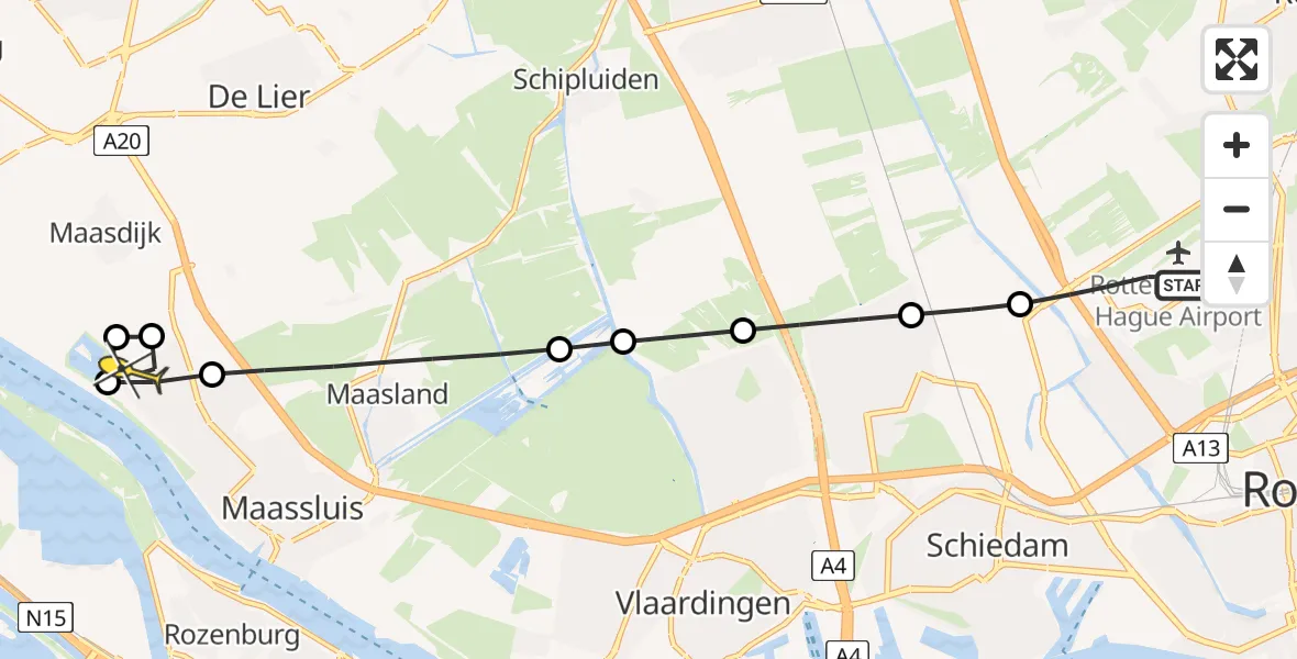 Routekaart van de vlucht: Lifeliner 2 naar Maassluis, Brandenburgbaan