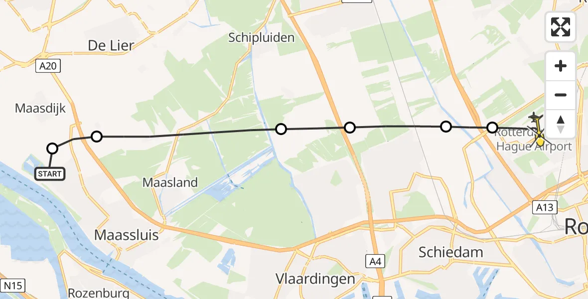 Routekaart van de vlucht: Lifeliner 2 naar Rotterdam The Hague Airport, Transportweg