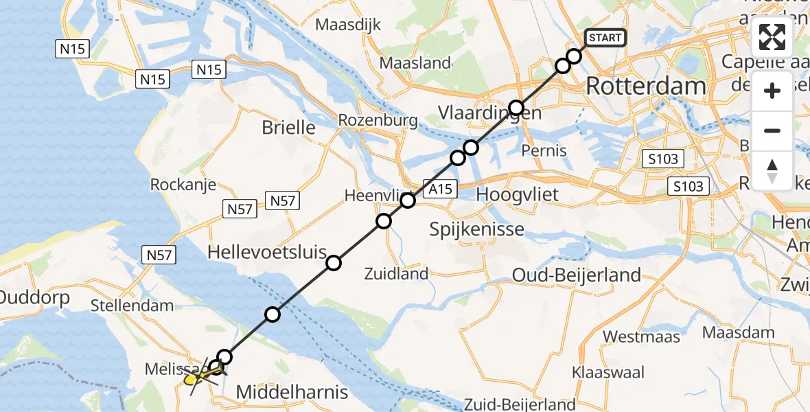Routekaart van de vlucht: Lifeliner 2 naar Melissant, Rotterdam Airportbaan