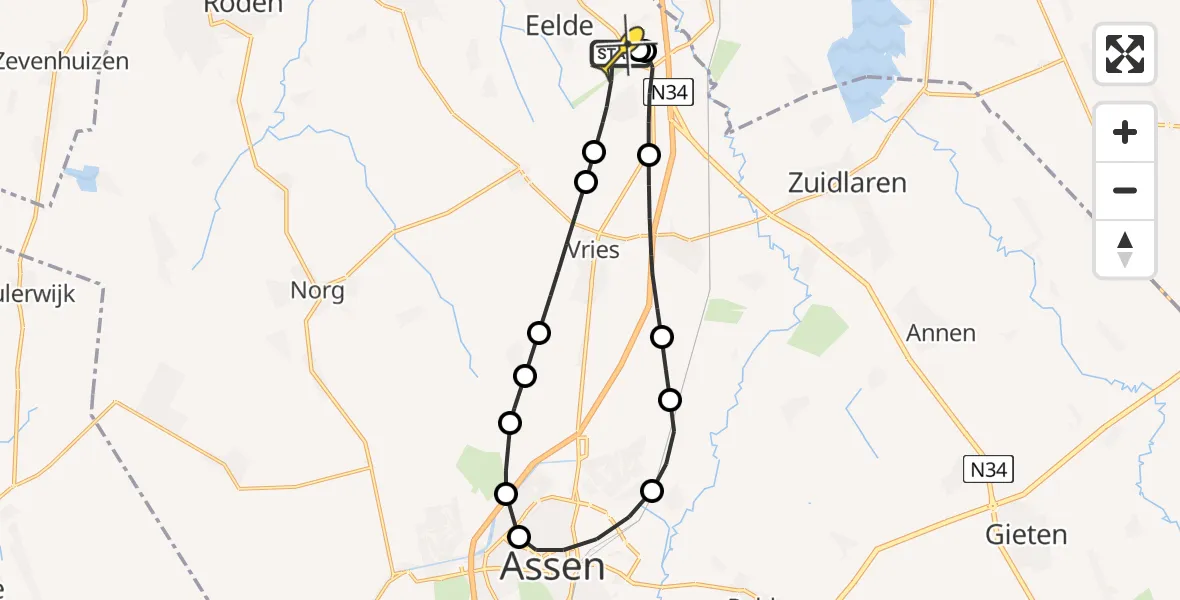 Routekaart van de vlucht: Lifeliner 4 naar Groningen Airport Eelde, Norgerweg
