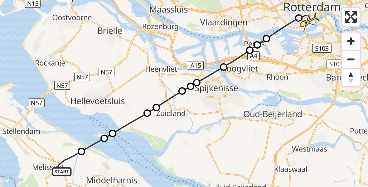Routekaart van de vlucht: Lifeliner 2 naar Erasmus MC, Tweede Weg