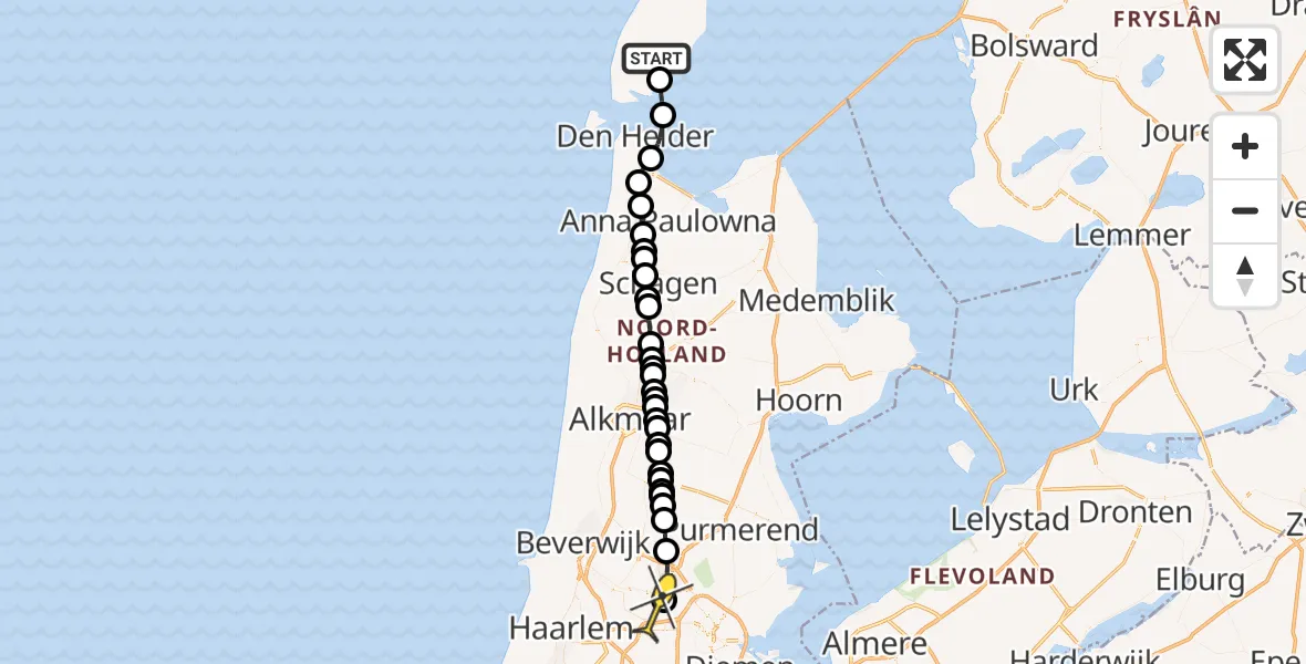 Routekaart van de vlucht: Lifeliner 1 naar Amsterdam Heliport, Kollek