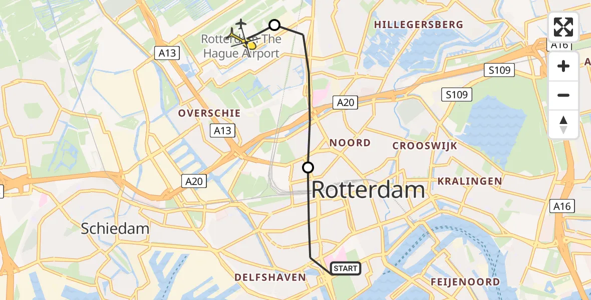 Routekaart van de vlucht: Lifeliner 2 naar Rotterdam The Hague Airport, Snellinckstraat