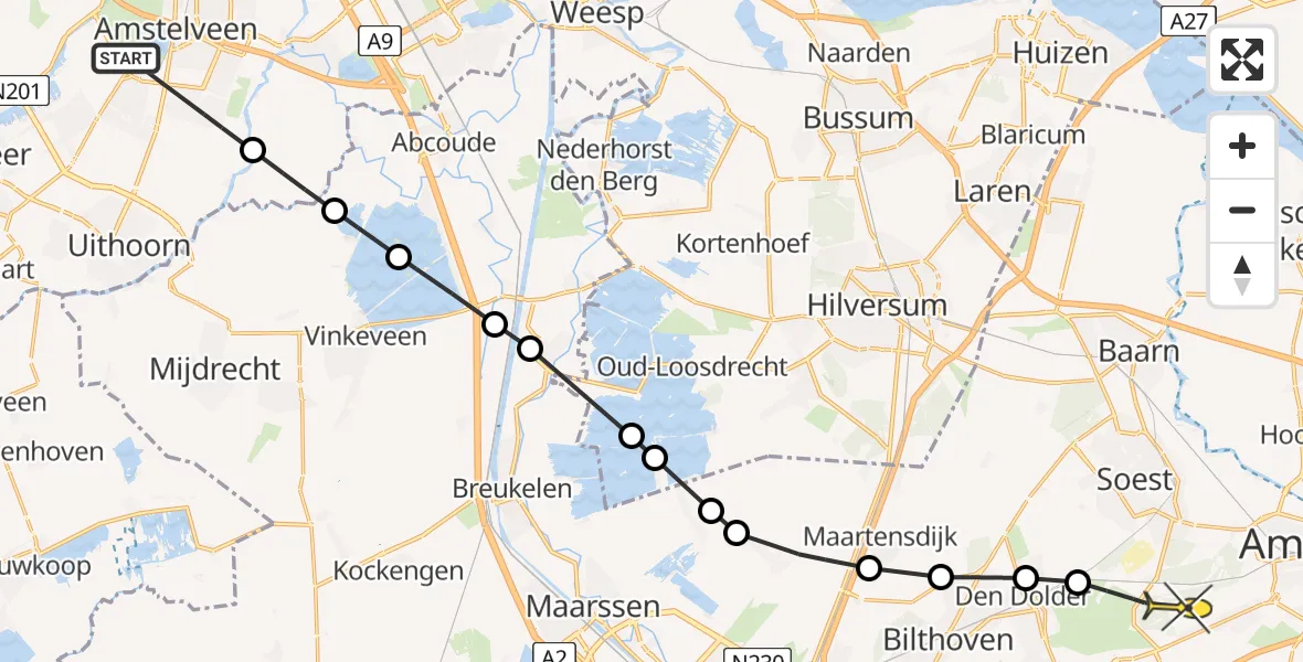 Routekaart van de vlucht: Politieheli naar Soest, Bakboord