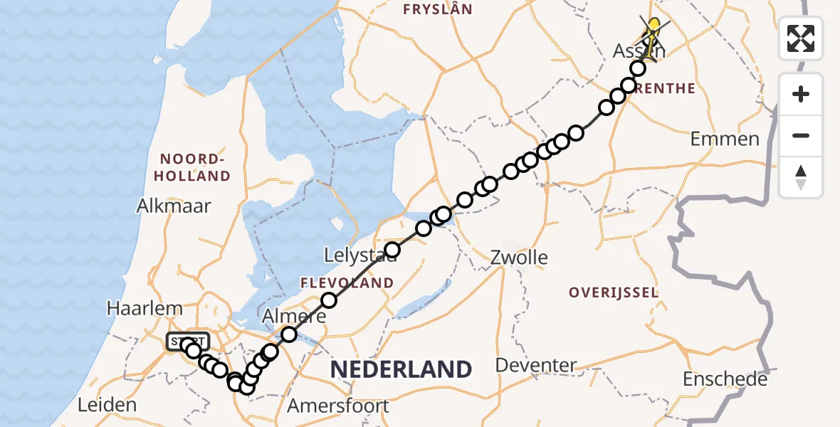 Routekaart van de vlucht: Politiehelikopter naar Loon, Voltweg