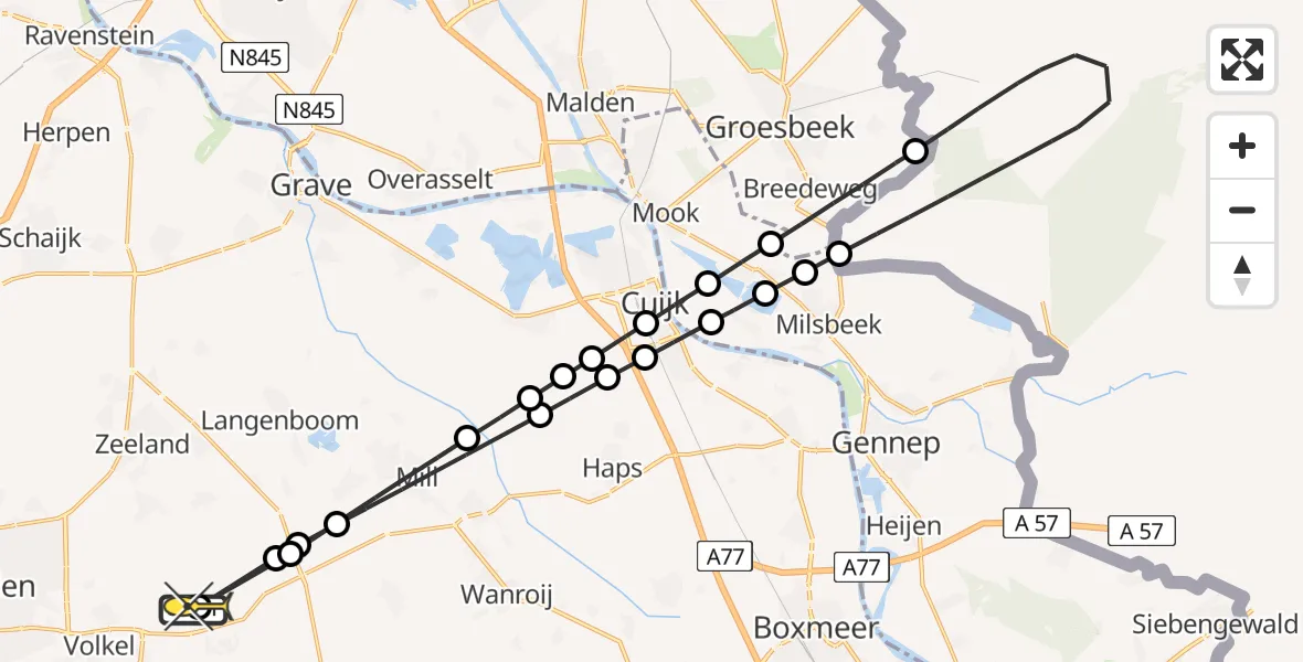 Routekaart van de vlucht: Lifeliner 3 naar Vliegbasis Volkel, Zeelandsedijk