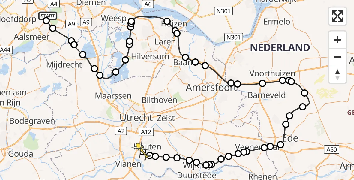 Routekaart van de vlucht: Politiehelikopter naar Houten, Mr. Jac. Takkade