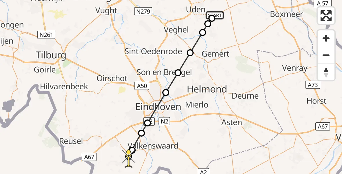 Routekaart van de vlucht: Lifeliner 3 naar Bergeijk, Oosterheidestraat
