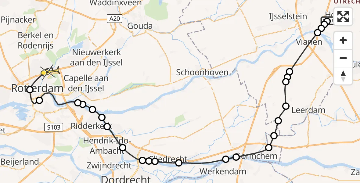 Routekaart van de vlucht: Politiehelikopter naar Rotterdam, Schalkwijksewetering