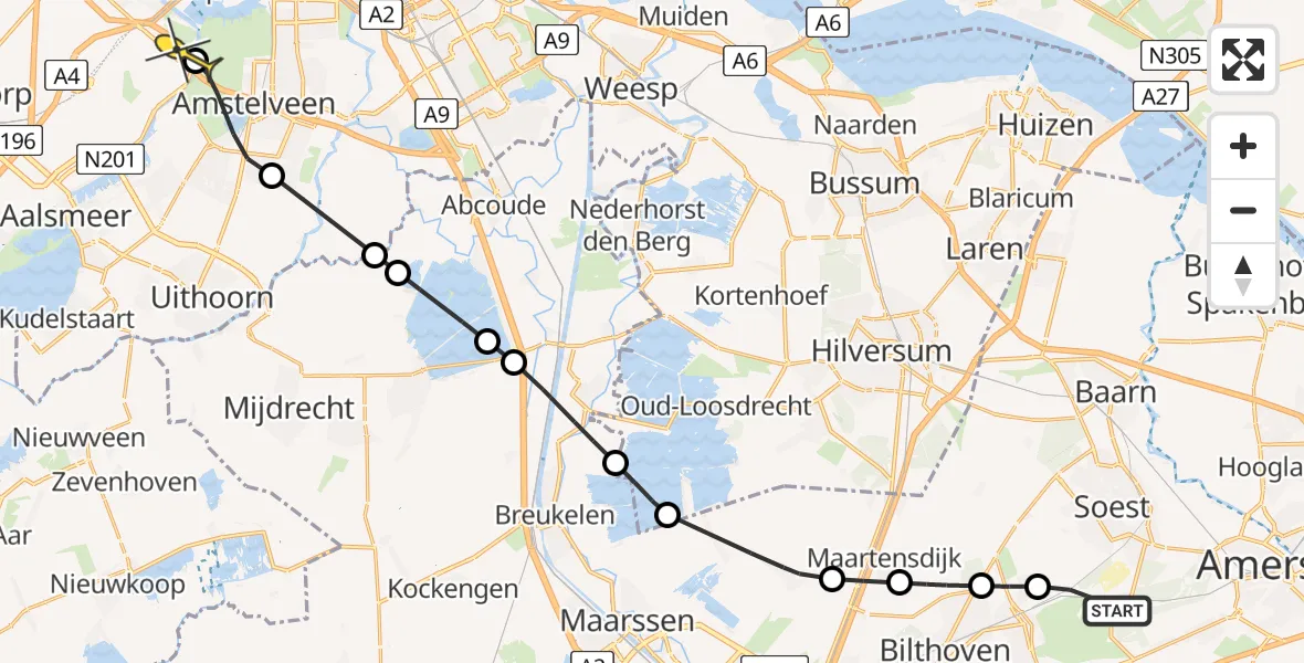 Routekaart van de vlucht: Politieheli naar Badhoevedorp, Dolderseweg