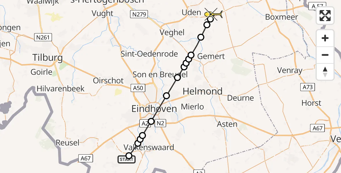 Routekaart van de vlucht: Lifeliner 3 naar Vliegbasis Volkel, Heuvel