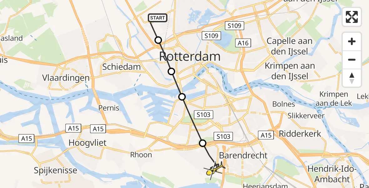 Routekaart van de vlucht: Lifeliner 2 naar Barendrecht, Deelenpad