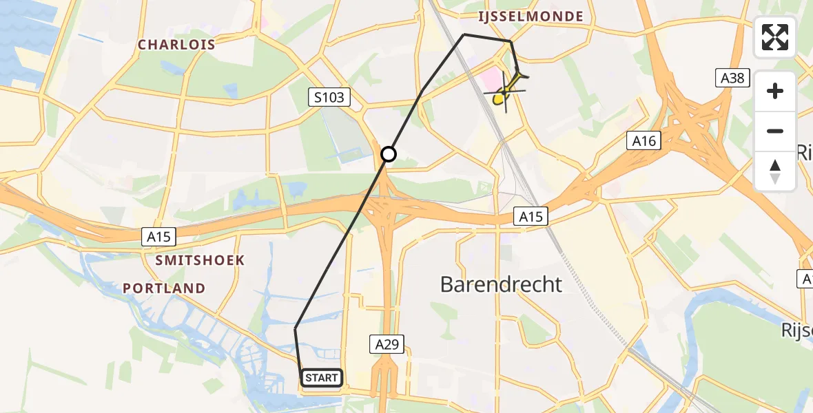 Routekaart van de vlucht: Lifeliner 2 naar Rotterdam, Hertenburg