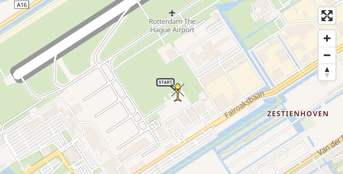 Routekaart van de vlucht: Politieheli naar Rotterdam The Hague Airport, Fairoaksbaan