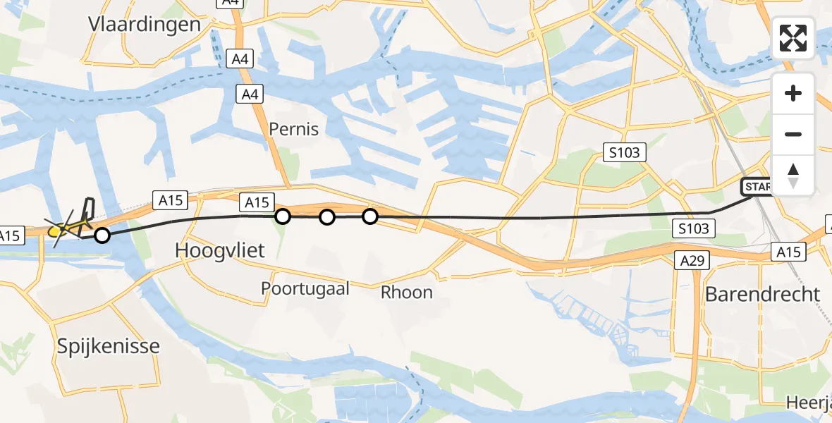 Routekaart van de vlucht: Lifeliner 2 naar Botlek, Pascalweg