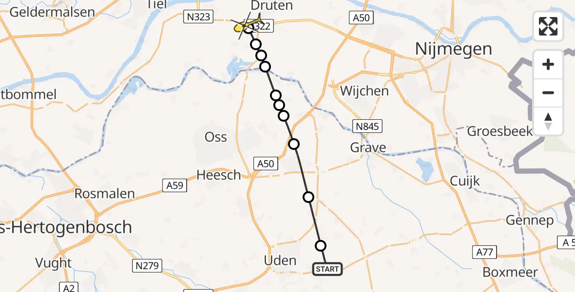 Routekaart van de vlucht: Lifeliner 3 naar Puiflijk, De Bunders