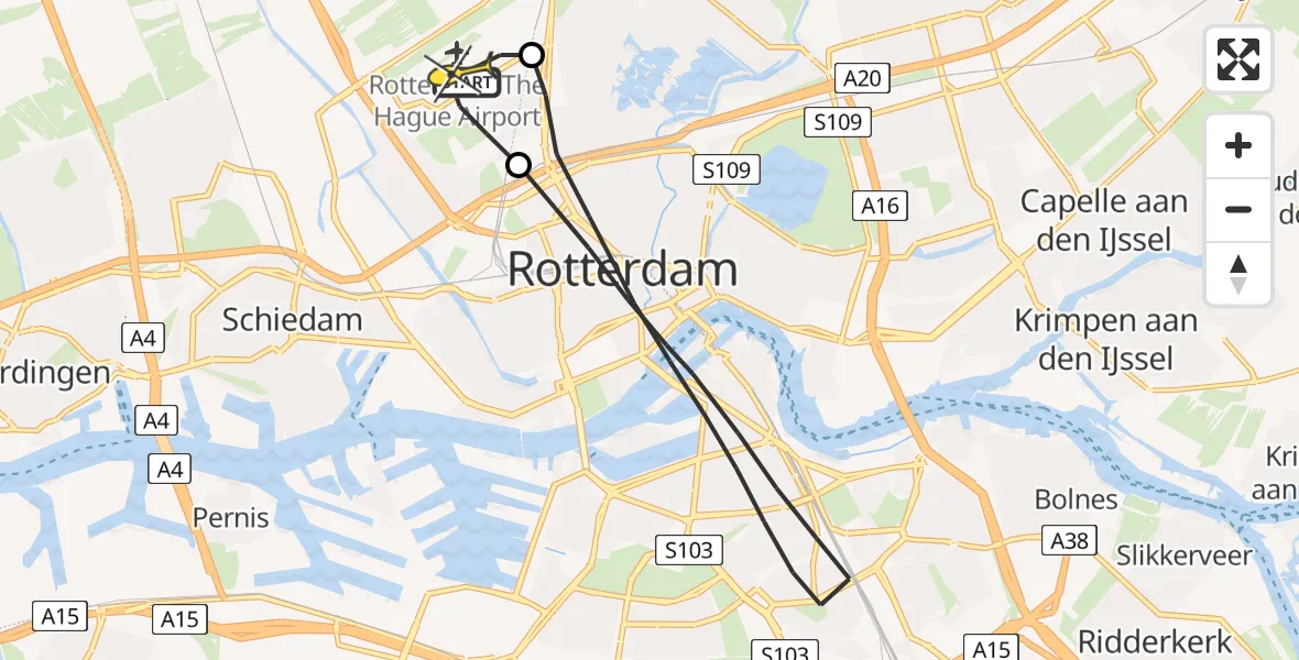 Routekaart van de vlucht: Lifeliner 2 naar Rotterdam The Hague Airport, Beekweg