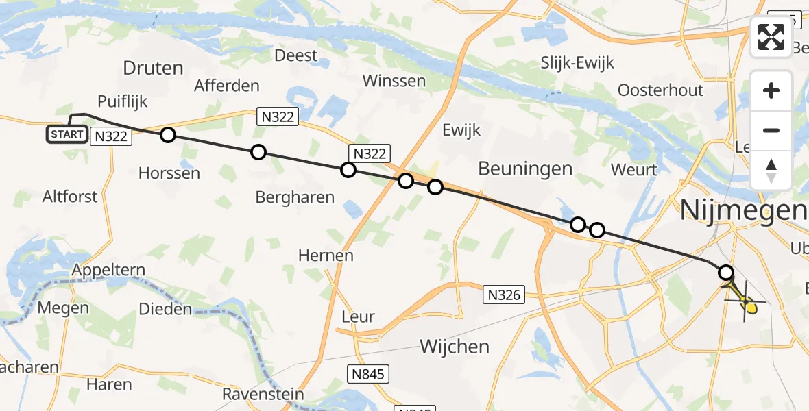 Routekaart van de vlucht: Lifeliner 3 naar Radboud Universitair Medisch Centrum, Meerstraat