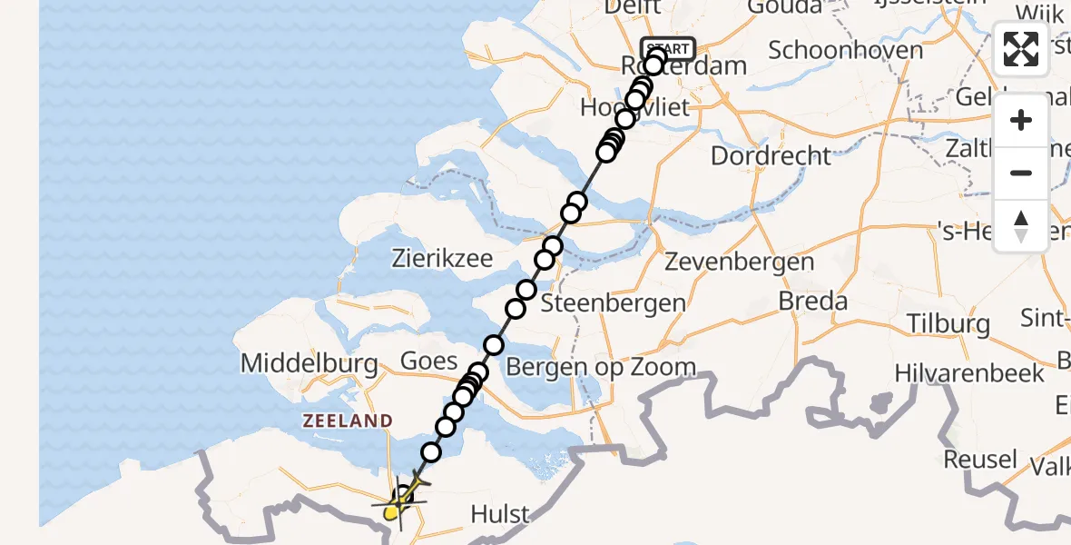 Routekaart van de vlucht: Lifeliner 2 naar Terneuzen, Linatebaan