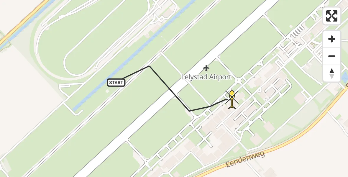 Routekaart van de vlucht: Ambulanceheli naar Lelystad Airport, Emoeweg