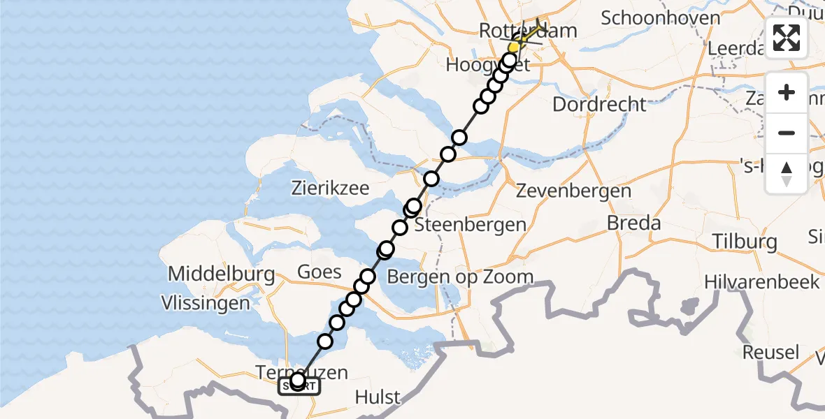 Routekaart van de vlucht: Lifeliner 2 naar Erasmus MC, Oud Zevenaardijk