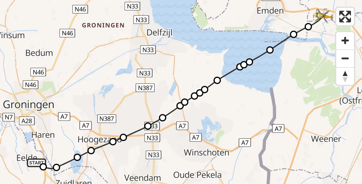 Vluchtroute Traumahelikopter Groningen Airport Eelde - , 14 juli 2025, 13:14