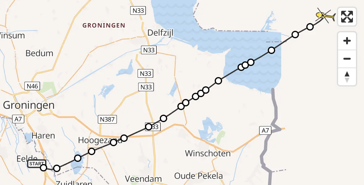 Routekaart van de vlucht: Lifeliner 4 naar Kanaaldijk
