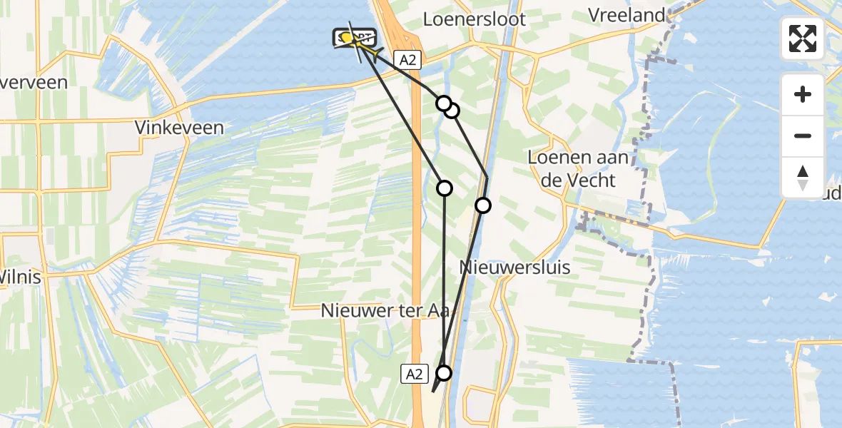 Routekaart van de vlucht: Politiehelikopter naar Vinkeveen, Angstelkade