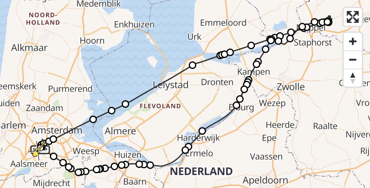 Vluchtroute Politiehelikopter van Schiphol naar Schiphol