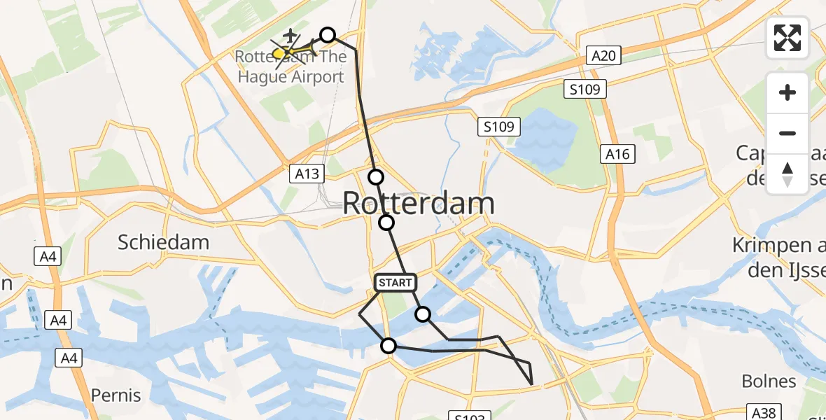 Routekaart van de vlucht: Lifeliner 2 naar Rotterdam The Hague Airport, Westzeedijk