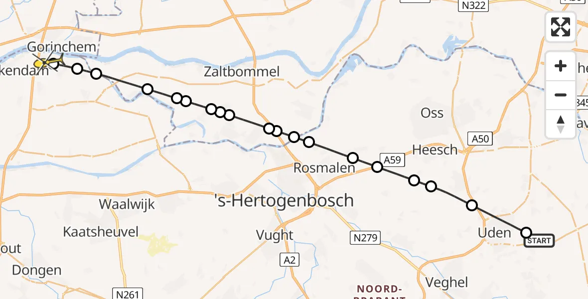 Routekaart van de vlucht: Lifeliner 3 naar Sleeuwijk, Vliegeniersstraat