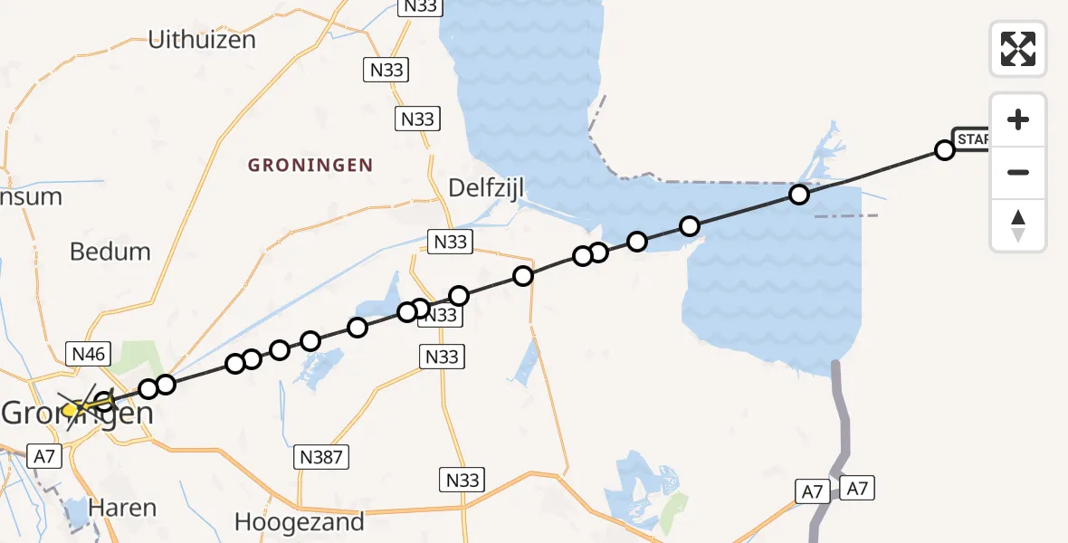 Routekaart van de vlucht: Lifeliner 4 naar Universitair Medisch Centrum Groningen, Poortweg